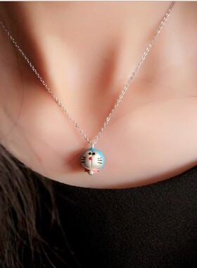 铃铛机器猫生日礼物刻字银项链