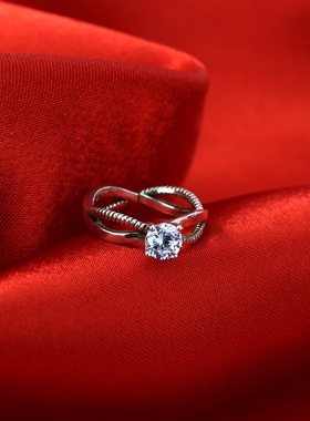 纯银锆石复古饰品开口戒指