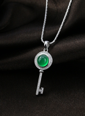 纯银绿玉髓女士日韩风钥匙吊坠