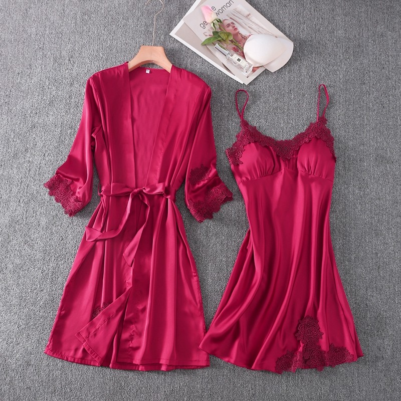 女春夏冰丝绸性感吊带睡衣裙晨袍 睡衣皇后睡衣/家居服套装