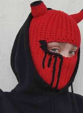 Bull horn hat Halloween funny face mask头套帽万圣节搞怪面罩