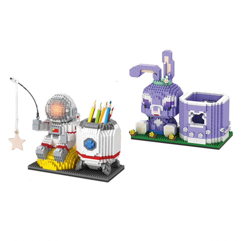 儿童玩具微小颗粒宇航员笔筒系列拼装积木儿童男女孩玩具摆件 - 图3