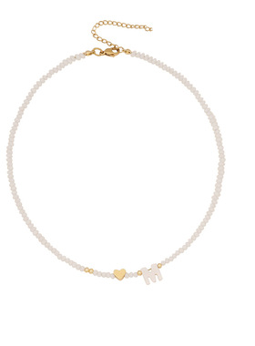 欧美跨境英文26字母贝壳串珠手链项链 金属爱心设计感手串亚马逊