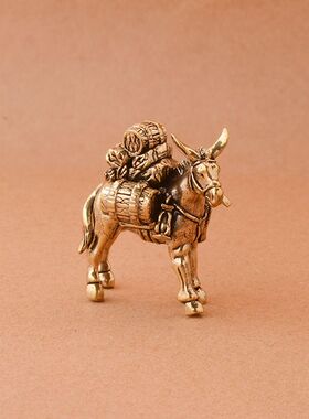 黄铜毛驴托运茶宠摆件