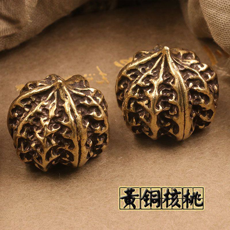实心纯黄铜核桃手把件文玩健身球居家茶宠摆件手把件(1对200克) - 图1