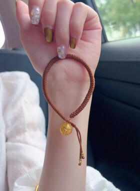 纯手工款编织黄财神手串时尚百搭简约棕绳扎吉拉姆藏式手绳手链