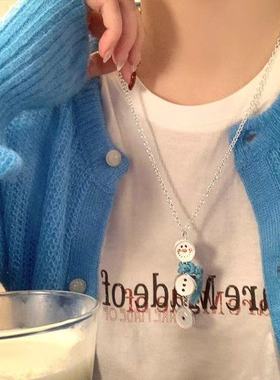 冬日小雪人~可爱卡通圣诞雪人围巾项链新款高级秋冬毛衣链卫衣链