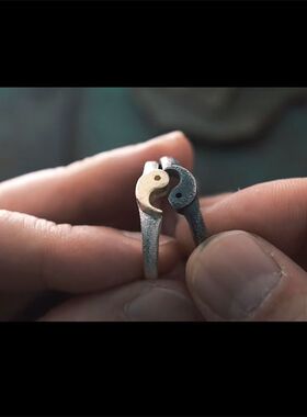 原创龙头·阴阳戒叠戴指环小众设计独特复古做旧高级感男女情侣