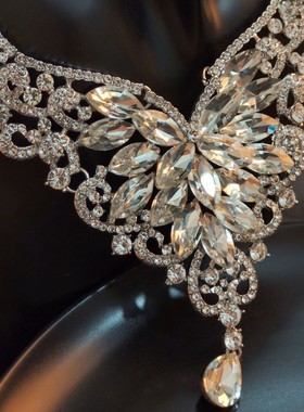 欧美奢华时尚夸张水晶闪钻项链耳环套装礼服宴会新娘女配饰品