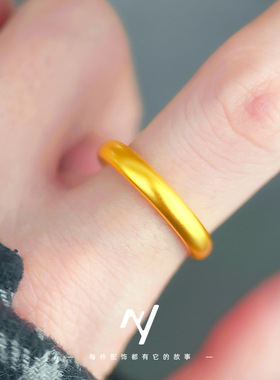 金店同款沙金仿真金古法加厚泥鳅背内百福素圈戒指男女款情侣戒指