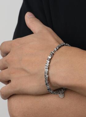 追岸 925纯银复古做旧碎银手链 中性男女暗黑风格情侣手串