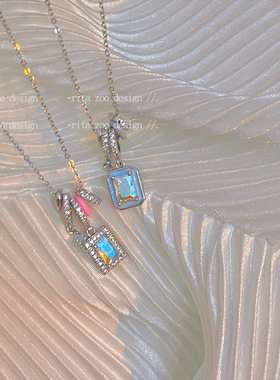 彩色小冰糖～芭比极光日落彩虹糖滴油彩锆设计感项链毛衣链