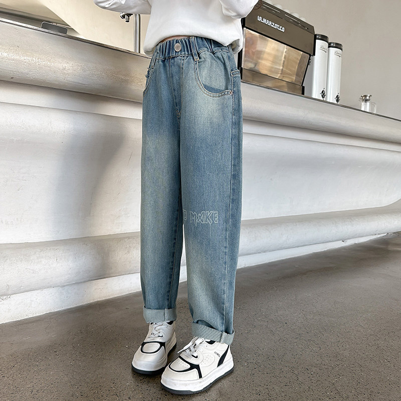 女童牛仔裤春秋款韩版洋派儿童老爹裤哈伦裤女大童秋冬加绒长裤子,淘宝优惠券,粉丝福利购,淘宝优惠卷