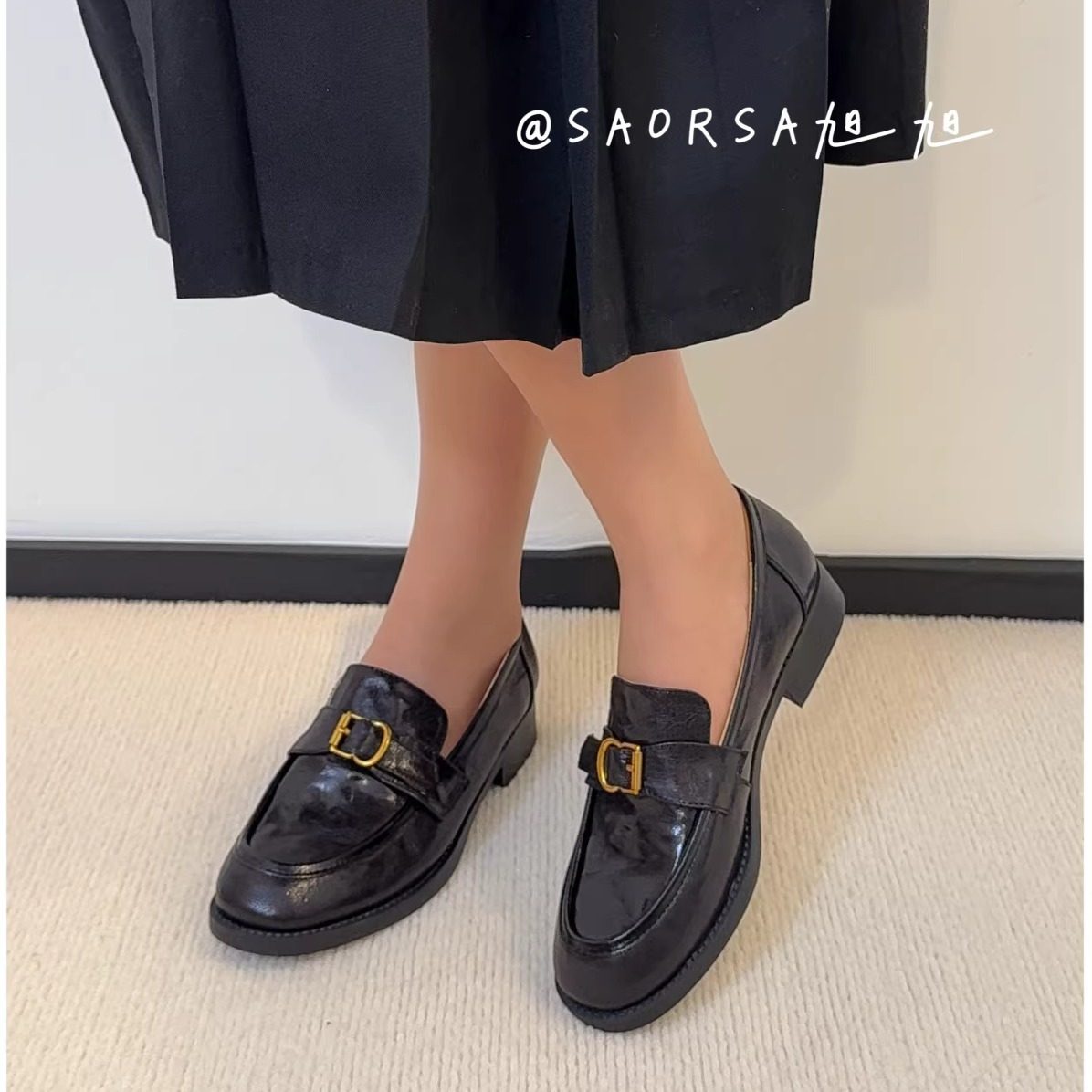 34-40码！牛皮~金属扣乐福鞋女复古英伦风一脚蹬粗跟通勤小皮鞋,淘宝优惠券,粉丝福利购,淘宝优惠卷