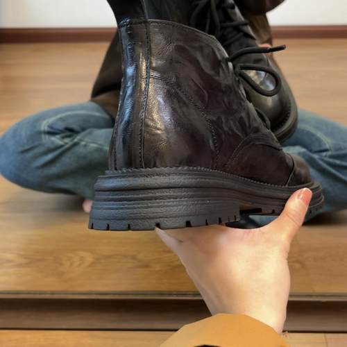 SAORSA旭旭.头层羊皮甜酷短筒马丁靴秋冬圆头厚底系带单鞋 - 图2