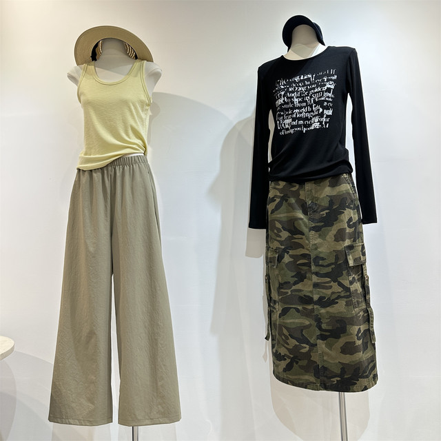 American retro 100 cotton camouflage skirt women's spring and summer 2026 new loose straight workwear skirt casual skirt