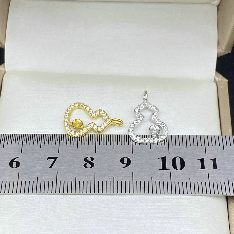 纯银珍珠吊坠空托配件s925银蜜蜡项坠通体银葫芦坠子diy手工托新 - 图2