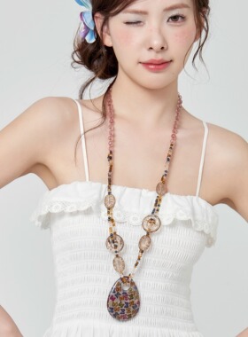 Starfire原创复古蝴蝶长款项链女串珠小众设计感民族风配饰长项链