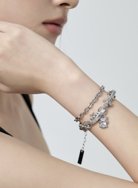 银色十字架皮革锆石手链手饰配饰