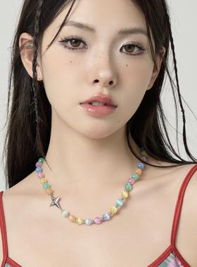 夏日美式缤纷彩色串珠项链