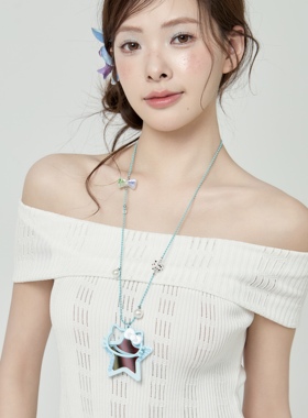 Starfire可爱镜子长项链KT猫吊坠小众设计感卫衣链时尚夏天清新女