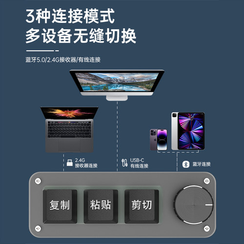 自定义3键蓝牙无线有线复制粘贴小键盘剪切全选回车ctrl cv程序员办公音游快捷神器4键旋钮音响 - 图2