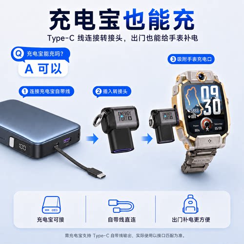 SIKAI适用小天才手表充电type-C转接头磁吸通用Z12/Z11/Z10/Z6pro/Z6A/Z6S/Z7S/Z7A/Z8A/Z9公转母电话充电头-图1
