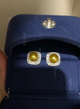 人工高瓷蓝松南洋金珠美剧高智感通勤OL职场耳钉女S925银针耳环
