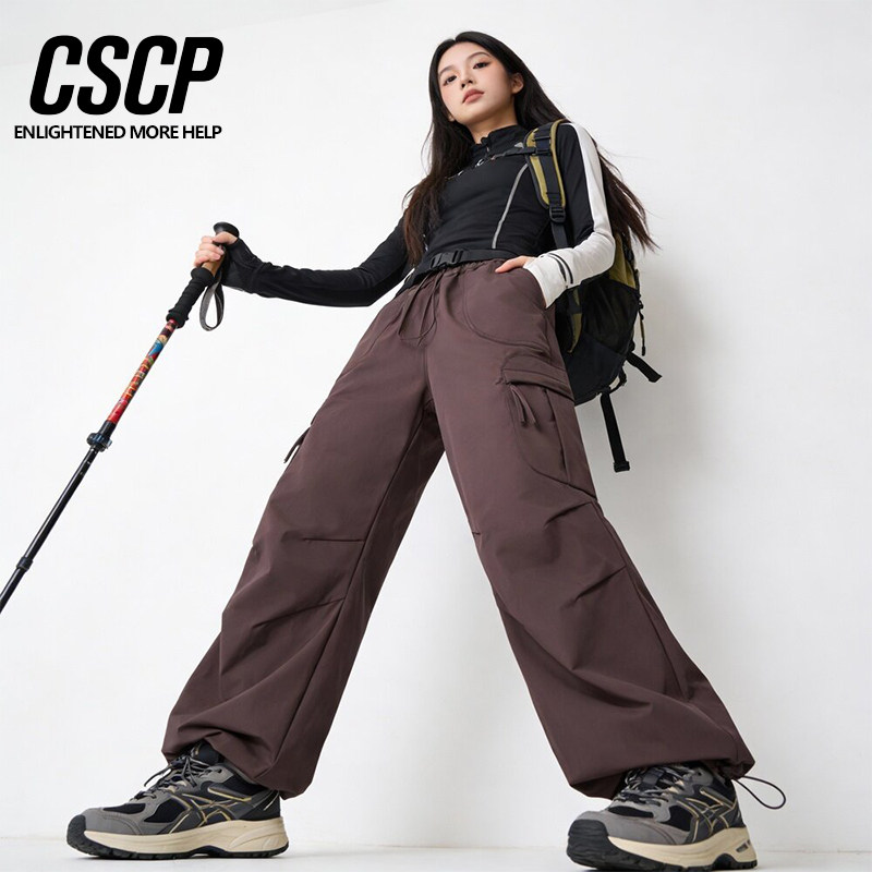 山系户外工装风冲锋裤情侣阔腿裤女宽松显瘦多口袋防泼水登山裤子,淘宝优惠券,粉丝福利购,淘宝优惠卷