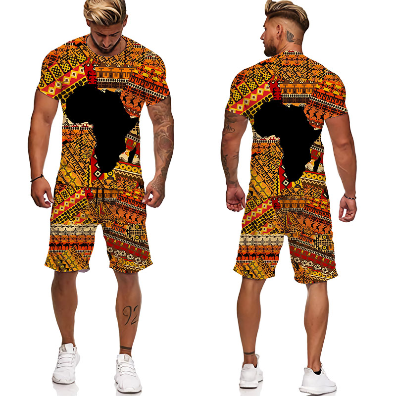 African D Printing Women/Men Fashion T-Shirt Suit African Re - 图2