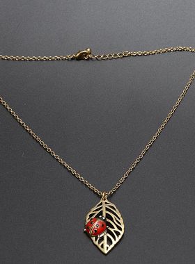 复古瓢虫叶子金色锁骨链女款孤品