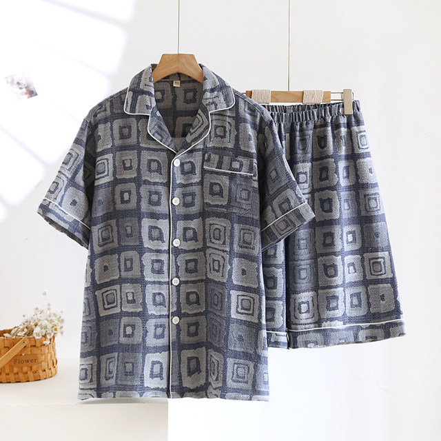 ຊຸດນອນ plaid gauze ຝ້າຍຍ້ອມຜູ້ຊາຍ