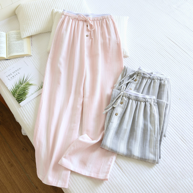 ຜ້າຝ້າຍບໍລິສຸດຄູ່ຜົວເມຍ striped pants ບ້ານບາງ