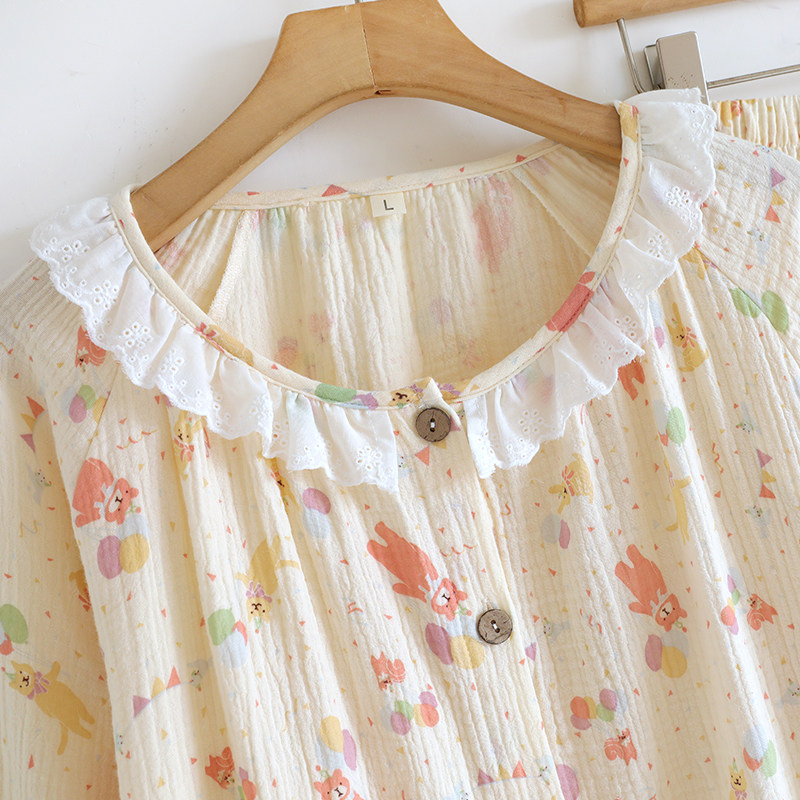 可爱卡通睡衣女春秋夏季纯棉纱布长袖2025年新款可外穿家居服套装,淘宝优惠券,粉丝福利购,淘宝优惠卷