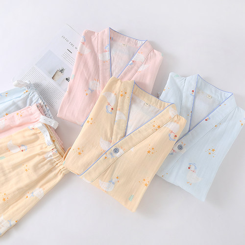 卡通和服孕妇睡衣女春秋夏季纯棉纱布薄款月子服长袖家居服套装 - 图1