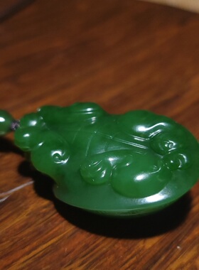 YQ030704新疆的猫21.8克色调鲜艳和田玉老坑阳绿色碧玉龙龟雕件