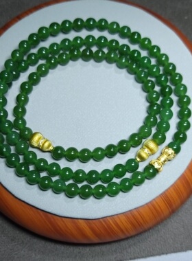 Z031701 新疆的猫27.3+10克油亮细润无黑点色均匀碧玉长项链+手串