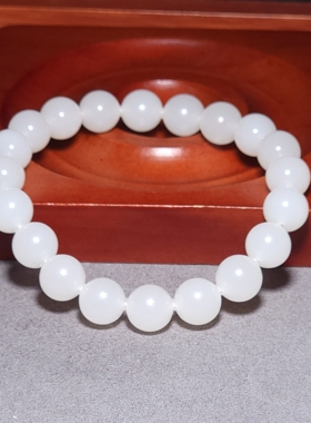 L032304 新疆的猫30.3克直径10mm油性极高于田料羊脂白玉圆珠手链