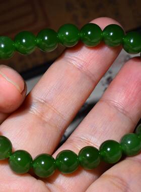 新疆的猫JJ010502 18.0克直径8mm质地纯净菠菜绿碧玉圆珠手链