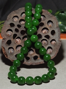 L123006 114.0克直径12.5mm色调浓艳色度纯正菠菜绿碧玉圆珠项链