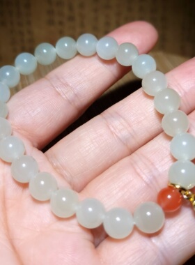 zg14新疆的猫18.8克，冰润冒油青海晴水圆珠手链和田玉