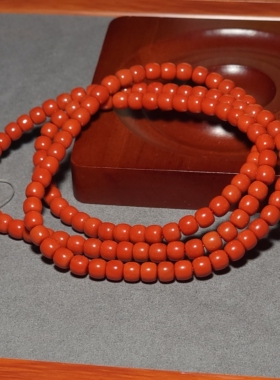 新疆的猫L102201 40.0克直径6-5mm正色满肉柿子红南红老型珠长链