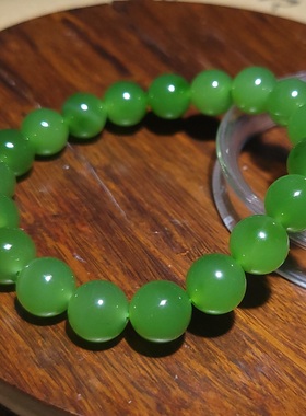 YQ121901 29.0克，直径10mm色调鲜艳肉质纯净的碧玉阳绿圆珠手链