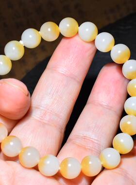 JJ012701新疆的猫18.5克8mm肉质细腻油膏级且末糖白玉圆珠手链