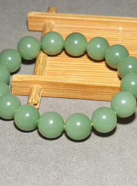 L123004 45.1克直径12.5mm玻璃底肉质纯净的碧玉粉青圆珠手链