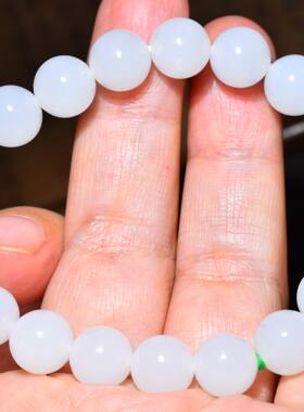 JJ031701新疆的猫25.8克10mm老坑俄料三高羊脂白玉圆珠手链