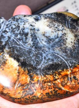 新疆的猫220克，顶熟糖白羊脂籽料苏工“荷塘雅趣”摆件SBH237