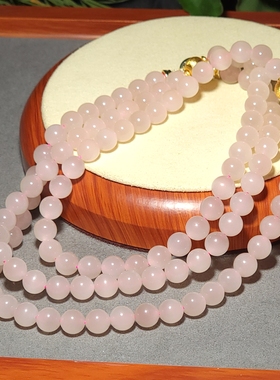 L122606 84.0克，直径8mm质感冰润有荧光效应的冰藕粉圆珠108项链
