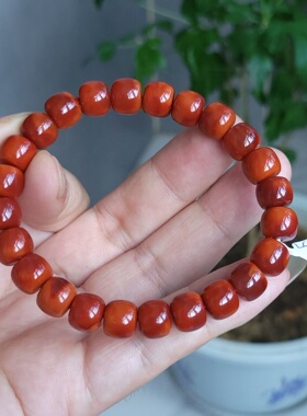 新疆的猫Z081906 30.0克火辣流体彩绘般锦红牛血红双色南红手串