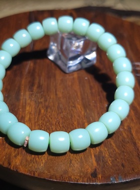 YQ112807 21.5克，直径8-7mm脂粉浓郁色调舒适粉青碧玉老型珠手链